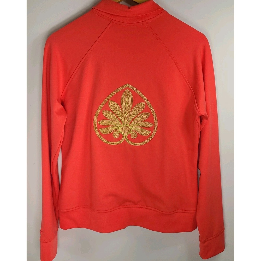 VTG Old Navy Full Zip Track Jacket Women's M Coral Gold Embroidered Yoga EUC